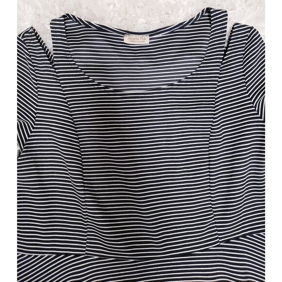 Janette Plus Cold Shoulder Striped Dress 1X Short Stretch Black & White - Picture 3 of 6
